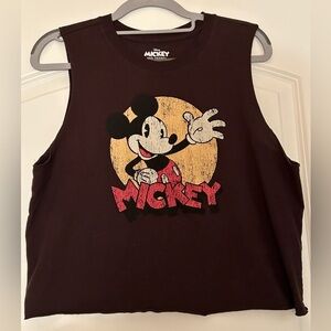 Disney Mickey Mouse Women’s Cropped Cotton Tank Top - Black and Red Sz M